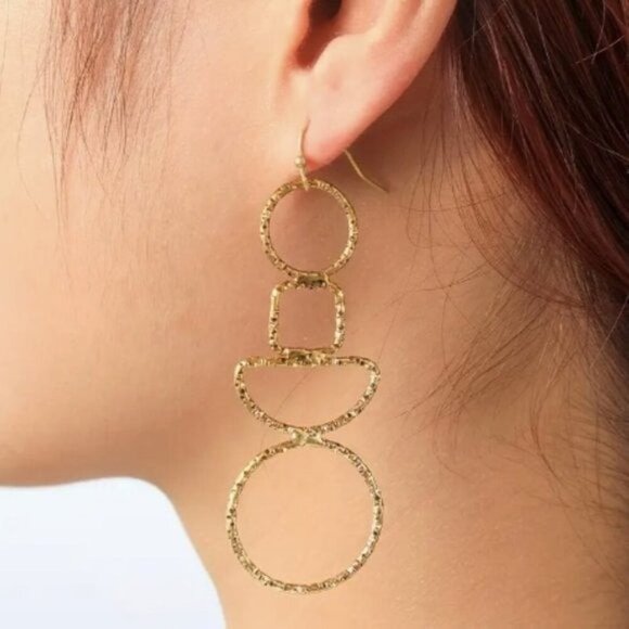 14k Gold Plated Geometric Shaped Drop Earrings - Picture 1 of 5